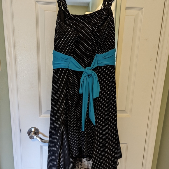 Black & White Polka Dot Dress with Blue Sash | 3X | Michael Antoni - Picture 2 of 8